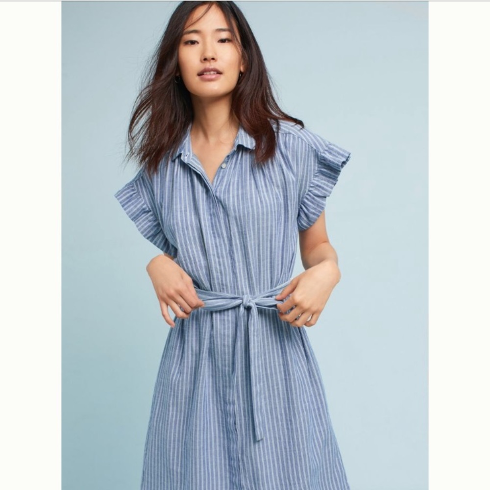 Anthropologie Piper Flutter Sleeve Shirt Dress